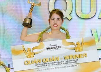 Master Phạm Hàn Hương và hành trình chinh phục Quán Quân thêu sợi Hairstrokes trên người thật tại Festival PMU Universe Awards 2023.